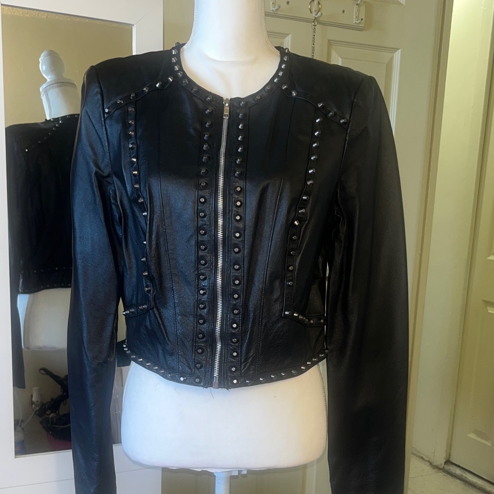 bebe Black Studded Leather Jacket